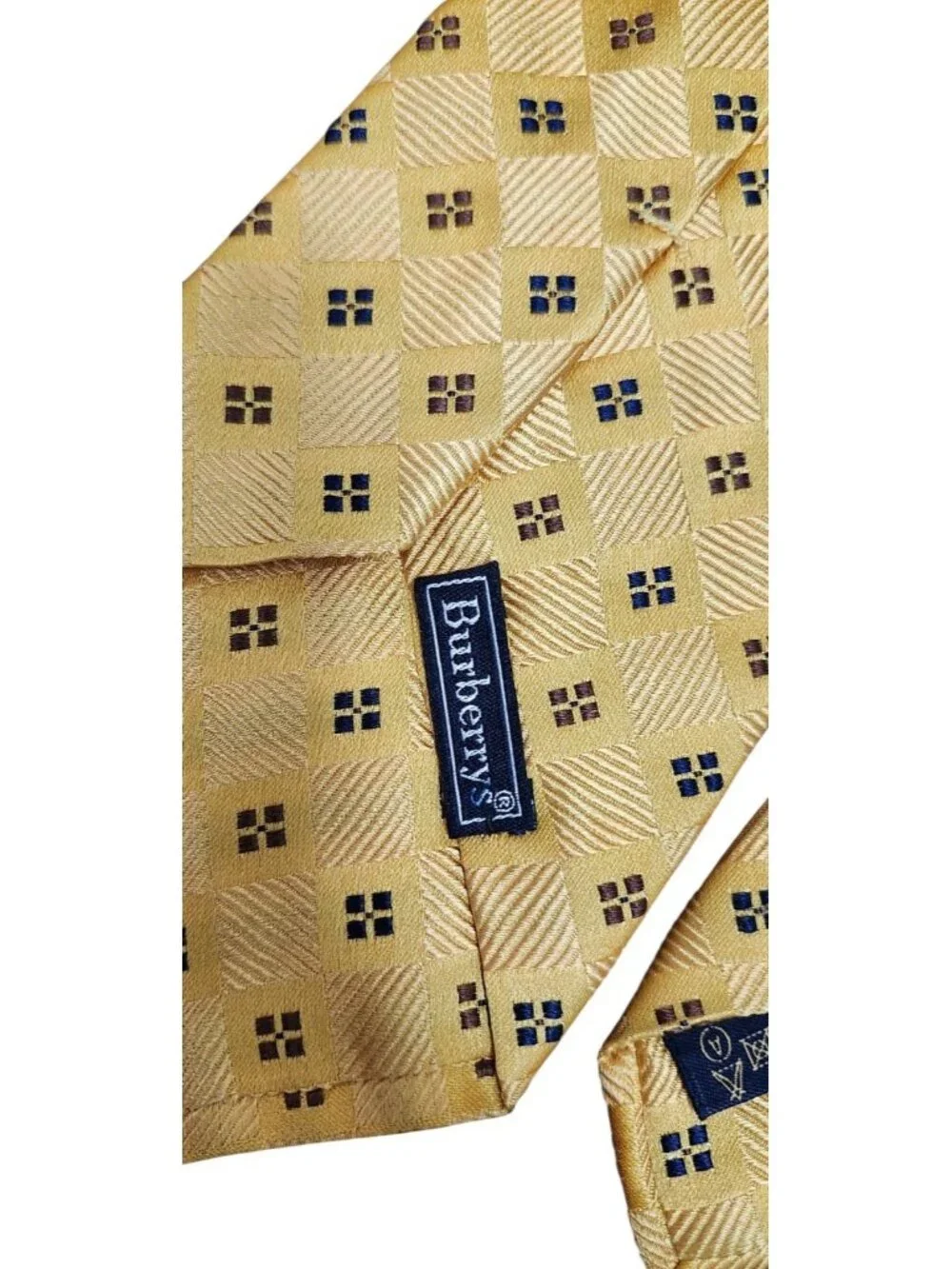 Vintage Burberrys 100% Silk Yellow Geometric Necktie Made in Italy